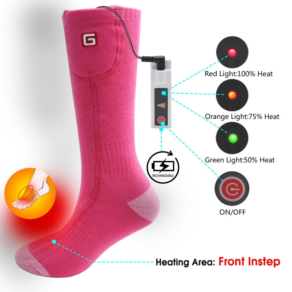 Global Vasion Pink Winter Warm Socks 3.7V Recharegable Battery Man Electric Heated Socks Women